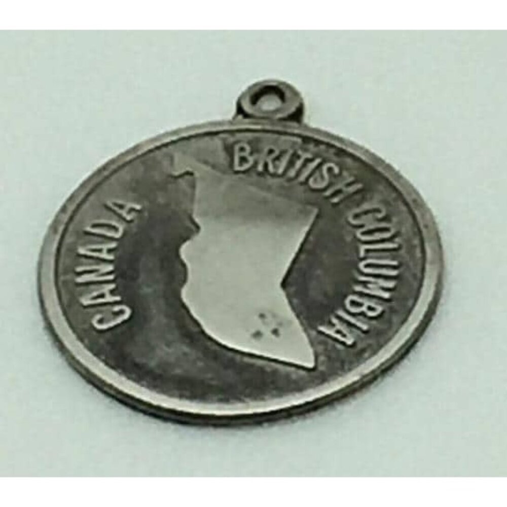 Sterling Silver Charm BC British Columbia Map Disk Charm Souvenir Travel